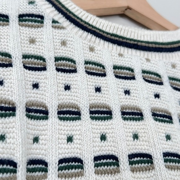 Vintage Sweater Men M 90s Grandpa Retro Geometric Textured Crewneck Pullover - Picture 2 of 8